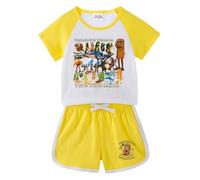 Italian Brainrot Animals Children's Pyjamas (Short-Sleeved top + Shorts), Cartoon Print Fashionable Loungewear for Boys and Girls,Yellow,90cm