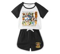 Italian Brainrot Animals Children's Pyjamas (Short-Sleeved top + Shorts), Cartoon Print Fashionable Loungewear for Boys and Girls,Black,110cm