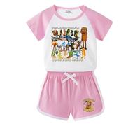 Italian Brainrot Animals Children's Pyjamas (Short-Sleeved top + Shorts), Cartoon Print Fashionable Loungewear for Boys and Girls,Pink,150cm