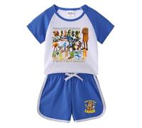 Italian Brainrot Animals Children's Pyjamas (Short-Sleeved top + Shorts), Cartoon Print Fashionable Loungewear for Boys and Girls,Blue,100cm