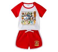 Italian Brainrot Animals Children's Pyjamas (Short-Sleeved top + Shorts), Cartoon Print Fashionable Loungewear for Boys and Girls,Red,110cm