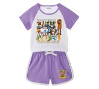 Italian Brainrot Animals Children's Pyjamas (Short-Sleeved top + Shorts), Cartoon Print Fashionable Loungewear for Boys and Girls,Purple,100cm