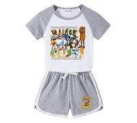 Italian Brainrot Animals Children's Pyjamas (Short-Sleeved top + Shorts), Cartoon Print Fashionable Loungewear for Boys and Girls,Grey,150cm