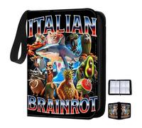 Italian Brainrot Card Binder, 50 Pages 4-Pocket Trading Card Binder with Waterproof PU Leather & 3-Ring Design, Brainrot Card Folder for Collectors, Kids, Trading Card Games, Storage