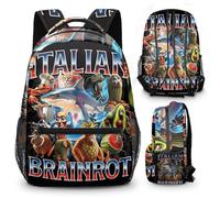 Italian Brainrot School Bag, Oxford Cloth Boys Backpack with Large Capacity, Multi-Pocket School Backpack for Boys Girls, Lightweight Kids Backpack for School Commute Weekend Travel Camping Hiking