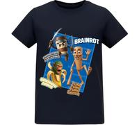 Italian Brainrot T-Shirt for Kids Short Sleeve Summer Tee Supersonic Graphic Top for Boys 100% Cotton Official Merchendise Age 5-13 Dark Blue