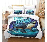 Italian Brainrot,Tralalero Tralala 3D Printed Comforter Cover Set Duvet Cover Bedding Set for Kids Teens Boys Room Decor Microfiber Quilt Cover 3 Pcs with Pillow Case Hidden Zipper Single(140x200cm)