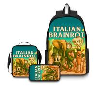 Italian Brainrot Tung Tung Kids Backpack 3-Piece Set 17 Inch School Bag + Crossbody Bag + Pencil Case Lightweight & Durable for School, Travel,style4