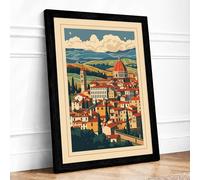 Italian Cathedral Town Vintage Framed Wall Art Print A1 Black