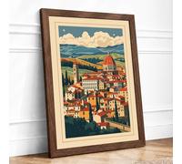 Italian Cathedral Town Vintage Framed Wall Art Print A1 Walnut