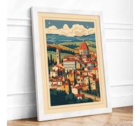 Italian Cathedral Town Vintage Framed Wall Art Print A1 White