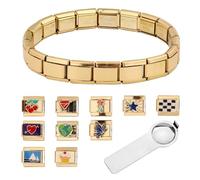 Italian Charm Bracelet, Gold Bracelet with Opening Tool and 10 Pack Detachable Charms Stainless Steel Italian Charm Bracelet Fits All Classic Links Bracelet for Women Jewelry Gifts