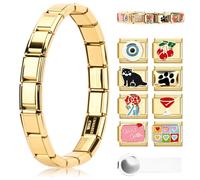 Italian Charm Bracelet Gold, Italian Charms Bracelet Set, DIY Removable Modules for 9 mm Bracelets, Italian Charm Bracelets Gold Charms with Opening Tool for Girls Boys Gift (A)