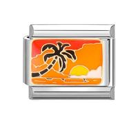 Italian Charm Silver Stone Sunset Fits all 9mm Italian Style Charm Bracelets Retro Personality Charm Links Accessories DIY Gift