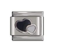 Italian Charms Birthstone Colour Double Heart Black and White Charm | 9mm Link | UK stock