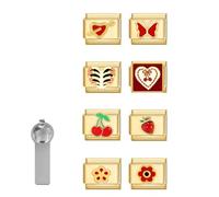 Italian Charms Bracelet Accessories 8Pcs Gold Red Cherry Charms Pack Links Bulk and Opening Tools Modular Bracelet Links Handmade DIY Jewelry