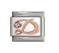 Italian Charms Rose Gold Letter A-Z Charm Link fits all 9mm Bracelet - UK stock (Letter D)