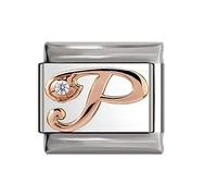 Italian Charms Rose Gold Letter A-Z Charm Link fits all 9mm Bracelet - UK stock (Letter P)