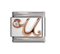 Italian Charms Rose Gold Letter A-Z Charm Link fits all 9mm Bracelet - UK stock (Letter U)