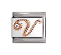 Italian Charms Rose Gold Letter A-Z Charm Link fits all 9mm Bracelet - UK stock (Letter V)