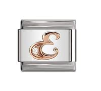Italian Charms Rose Gold Letter A-Z Charm Link fits all 9mm Italian Charm Bracelet - UK stock (Letter E)