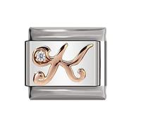 Italian Charms Rose Gold Letter A-Z Charm Link fits all 9mm Italian Charm Bracelet - UK stock (Letter K)