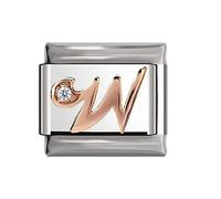Italian Charms Rose Gold Letter A-Z Charm Link fits all 9mm Italian Charm Bracelet - UK stock (Letter W)