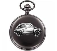 Italian Classic car 600 ref65 Pewter Effect Design on a Polished Black case Men's Gift Quartz Pocket Watch fob