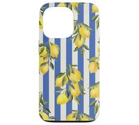 Italian Coast Lemons On Blue Stripes Summer Fruit Pattern Case for iPhone 13 Pro