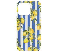 Italian Coast Lemons On Blue Stripes Summer Fruit Pattern Case for iPhone 15 Pro Max