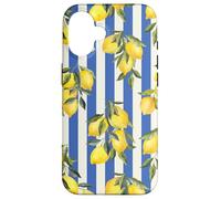 Italian Coast Lemons On Blue Stripes Summer Fruit Pattern Case for iPhone 16
