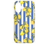 Italian Coast Lemons On Blue Stripes Summer Fruit Pattern Case for iPhone 17