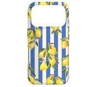 Italian Coast Lemons On Blue Stripes Summer Fruit Pattern Case for iPhone 17 Pro