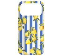 Italian Coast Lemons On Blue Stripes Summer Fruit Pattern Case for iPhone 17 Pro Max