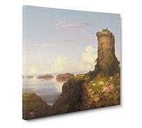 Italian Coast With Ruined Tower by Thomas Cole Canvas Print | Gallery Wrapped 30mm Frame Wall Art | 20x20 inches | Ready to Hang | Classic Seascape Picture | Living Room Bedroom Lounge Office