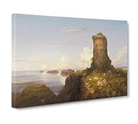 Italian Coast With Ruined Tower By Thomas Cole Canvas Print | Gallery Wrapped 30mm Frame Wall Art | 30x20 inches | Ready to Hang | Classic Seascape Picture | Living Room Bedroom Lounge Office
