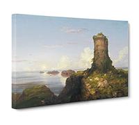 Italian Coast With Ruined Tower By Thomas Cole Classic Painting Canvas Wall Art Print Ready to Hang, Framed Picture for Living Room Bedroom Home Office Décor, 24x16 Inch (60x40 cm)