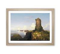 Italian Coast With Ruined Tower By Thomas Cole Classic Painting Framed Print | A3 Oak Framed Wall Art | Ready to Hang | Classic Cityscape Picture | Living Room Bedroom Lounge Office