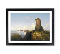 Italian Coast With Ruined Tower By Thomas Cole Classic Painting Framed Print | A4 Black Framed Wall Art | Ready to Hang | Classic Cityscape Picture | Living Room Bedroom Lounge Office