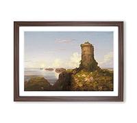 Italian Coast with Ruined Tower by Thomas Cole Framed Print | A2 Walnut Framed Wall Art | Ready to Hang | Modern Cityscape Picture | Living Room Bedroom Lounge Office