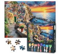 Italian Coastal Puzzle 1000 Pieces - Manarola at Sunset in Cinque Terre, 50 x 70 cm Colourful House Motif by the Sea, Mediterranean Landscape Puzzle for Adults