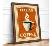 Italian Coffee Poster Vintage Framed Wall Art Print A3 Walnut