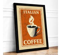 Italian Coffee Poster Vintage Framed Wall Art Print A4 Black