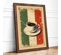 Italian Coffee Retro Framed Wall Art Print A3 Walnut