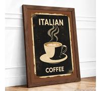 Italian Coffee Sign Vintage Framed Wall Art Print A2 Walnut