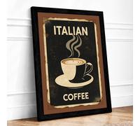 Italian Coffee Sign Vintage Framed Wall Art Print A4 Black