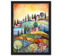 Italian Countryside Midsummer Landscape Folk Art Artwork Framed Wall Art Print A4 Artery8 Black One Size