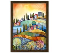 Italian Countryside Midsummer Landscape Folk Art Artwork Framed Wall Art Print A4 Artery8 Brown One Size