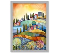 Italian Countryside Midsummer Landscape Folk Art Artwork Framed Wall Art Print A4 Artery8 Light Grey One Size