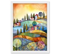 Italian Countryside Midsummer Landscape Folk Art Artwork Framed Wall Art Print A4 Artery8 White One Size